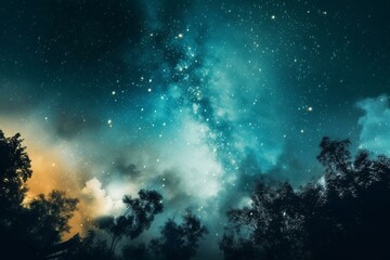 Fototapeta na wymiar Watercolor night sky with stars background. Generative AI