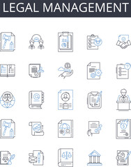 Legal management line icons collection. Medical administration, Financial control, Scientific direction, Corporate governance, Human resources, Technical supervision, Political leadership vector and