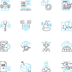 Business intelligence linear icons set. Analytics, Reporting, Dashboards, Metrics, Insights, Visualization, Data line vector and concept signs. Performance,Forecasting,KPIs outline illustrations