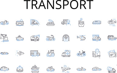 Transport line icons collection. Movement, Carriage, Conveyance, Transfer, Delivery, Shipment, Transit vector and linear illustration. Passage,Traverse,Haulage outline signs set