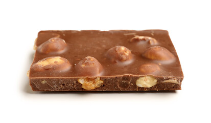 Sweet tasty chocolate with nuts on  white background
