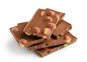 Sweet tasty chocolate with nuts on  white background