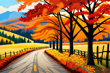 Naklejka na ściany i meble road in autumn
