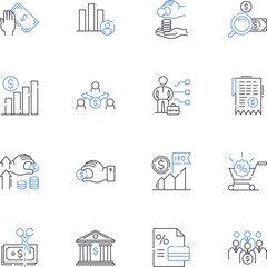 Asset group line icons collection. Investments, Securities, Stocks, Bonds, Commodities, Real Estate, Mutual Funds vector and linear illustration. Derivatives,Hedge Funds,Collectibles outline signs set