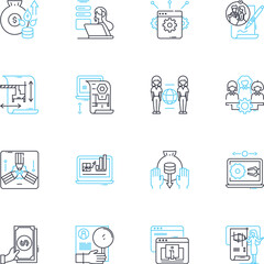 Business sector linear icons set. Innovation, Entrepreneurship, Marketing, Strategy, Finance, Management, Operations line vector and concept signs. Leadership,Innovation,Investment outline