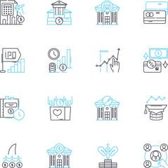 Business planning linear icons set. Strategy, Analysis, Forecasting, Marketing, Objectives, Budgeting, Development line vector and concept signs. Vision,Implementation,Innovation outline illustrations