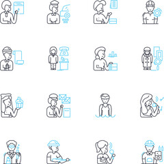 Marketing techniques linear icons set. Branding, Customer, Outreach, Social media, Analytics, Sales, Conversion line vector and concept signs. Promotion,Advertising,Nerking outline illustrations