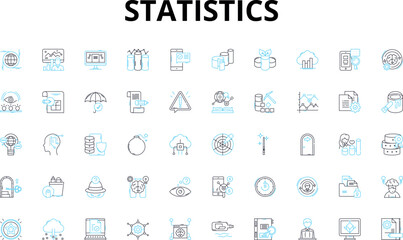 Statistics linear icons set. Probability, Sampling, Data, Correlation, Variance, Regression, Hypothesis vector symbols and line concept signs. Analysis,Distribution,Descriptive illustration
