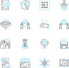 Digital Age linear icons set. Technology, Internet, Automation, Innovation, Cybersecurity, Globalization, Virtuality line vector and concept signs. Connectivity,Information,Online outline
