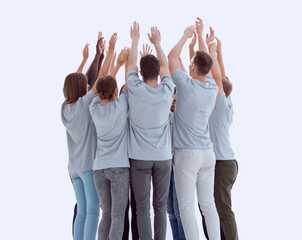 in full growth. group of young people standing in a circle with