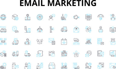 Email marketing linear icons set. Campaigns, Subscribers, Conversion, Automation, Segmentation, Open-rate, Click-through-rate vector symbols and line concept signs. Personalization,Newsletter,List