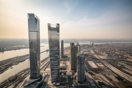 Urban skyline view of Hudson Yards. Generative AI