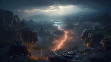 canyon of storms, digital art illustration, Generative AI