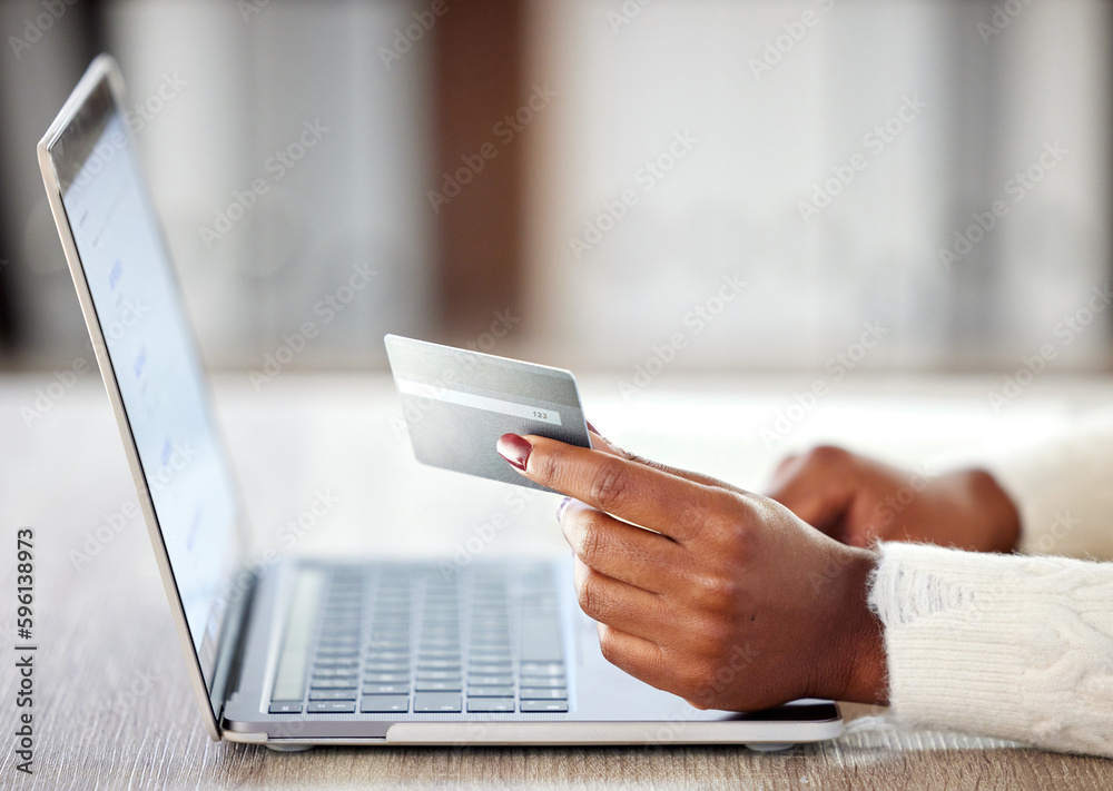 Poster fill your cart full of possibilities. an unrecognisable woman using a laptop and credit card while w