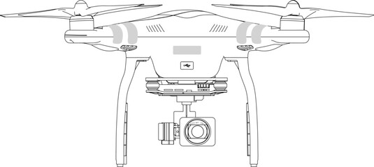 Drone FPV Line Stroke. Remote Controller. Drone Vector Isolated. White Background. REF2023004