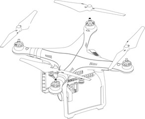 Drone FPV Line Stroke. Remote Controller. Drone Vector Isolated. White Background. REF2023003