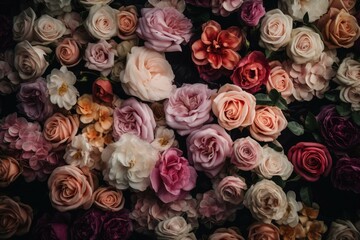 Roses create a beautiful flower wall background. Generative AI