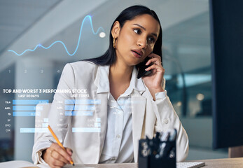 I think nows a good time to invest. an attractive young businesswoman sitting in her office at...