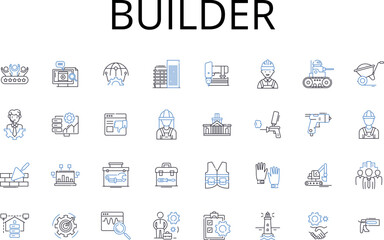 Builder line icons collection. Architect, Constructor, Contractor, Craftsman, Fabricator, Manufacturer, Producer vector and linear illustration. Assembler,Engineer,Artisan outline signs set
