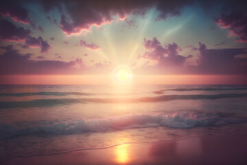 Obraz na płótnie Canvas Beautiful seascape sunset. Neural network AI generated art