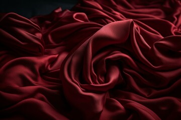 Textile in deep red color with undulating surface and folds. Background waves. Generative AI
