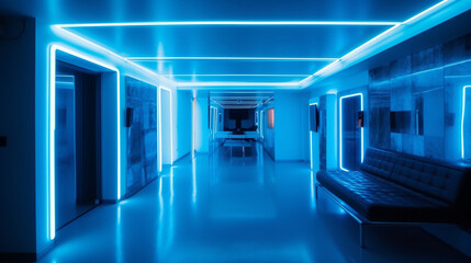 Fototapeta na wymiar Electric Dreams: A Room Adorned with Blue Neon Lights