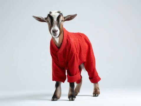Goat in a red pyjama generated with Generative AI technology