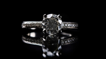 Sparkling Beauty: Diamond Ring on Black Background 