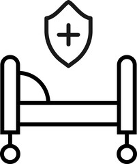 Fototapeta premium Medical Cross in Shield Over Bed Icon. Editable stroke. Suitable for various type of design, banners, infographics, stores, shops, web sites