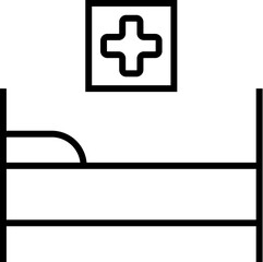 Medical Cross in Frame over Bed. Editable stroke. Suitable for various type of design, banners, infographics, stores, shops, web sites