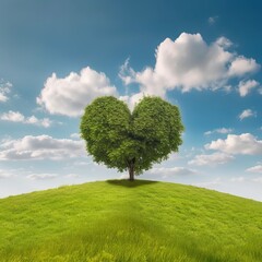 Fototapeta na wymiar Heart Shaped tree in the grass