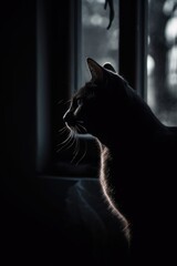 cat silhouette, studio photography, black and white photography, animals, wall art, generative ai
