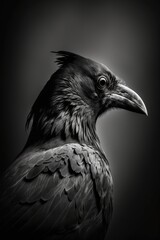 Fototapeta premium raven silhouette, studio photography, black and white photography, animals, wall art, generative ai