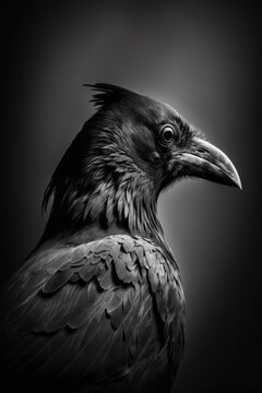 raven silhouette, studio photography, black and white photography, animals, wall art, generative ai