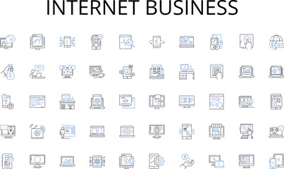Internet business line icons collection. Digital, Virtual, E-commerce, Startup, Blogging, Freelance, Marketing vector and linear illustration. Affiliate,Social media,Podcasting outline signs set