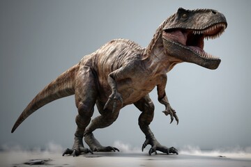 A white background hosts a 3D depiction of an Allosaurus. Generative AI