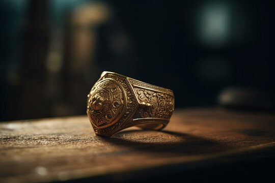 An abandoned and forgotten antique gold ring with intricate details hinting at an intriguing past. Generative AI