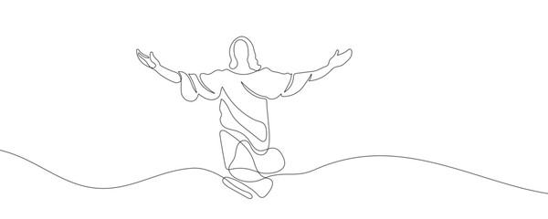 One continuous line drawing the minimal hand of Jesus Christ. 