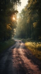 Sunny forest road landscape in Poland generative ai