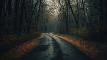 Forest curved road landscape at autumn generative ai