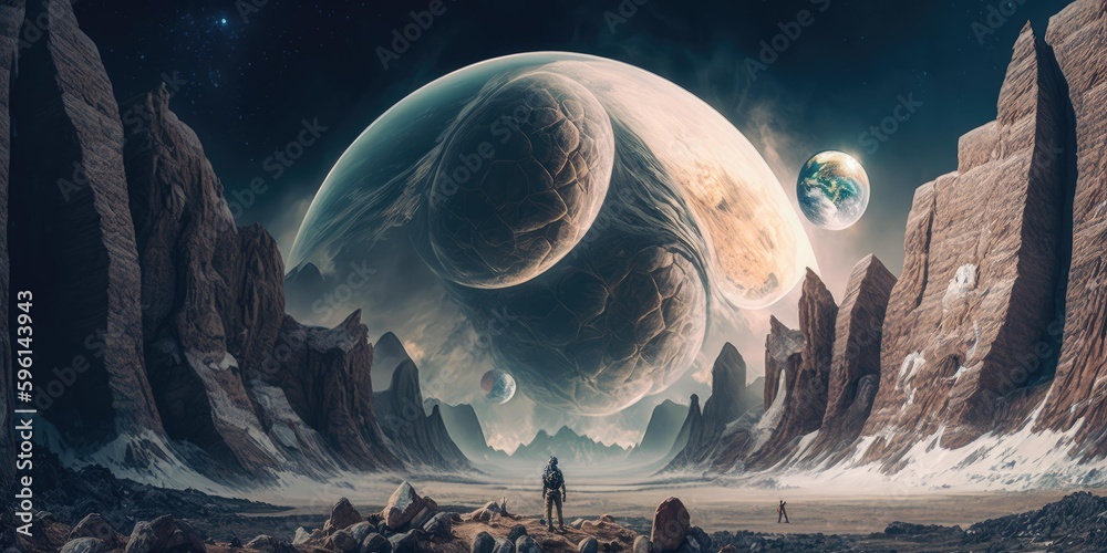 Wall mural outer planet landscape with from sci fi novel. superlative generative ai image.
