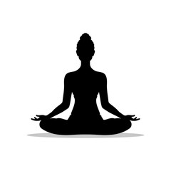 Silhouette of yoga woman in lotus position. isolated on white background