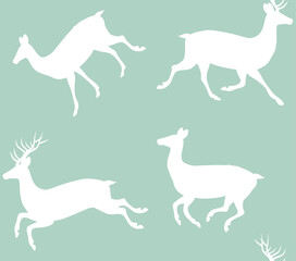 Vector seamless pattern of flat hand drawn deer silhouette isolated on mint background
