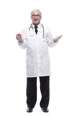 full-length. mature doctor with a laboratory flask in his hands .