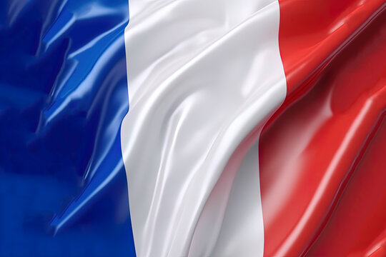 blue, white and red background, waving the national flag of France, waved a highly detailed close-up. Created with Generative AI Technology