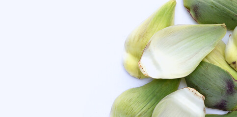 Fresh artichoke petals on white background