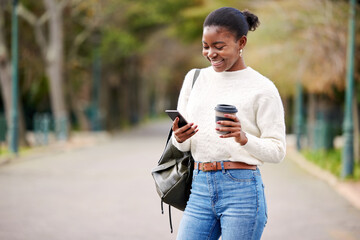 The world is yours wherever you want to go. a young woman using a smartphone outside at college.