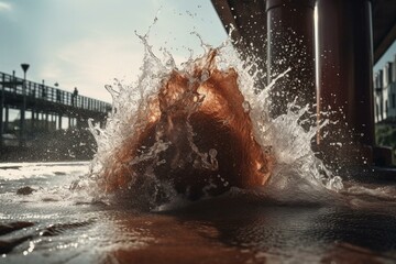 Stunning water splash near sewage cleaning station. Generative AI