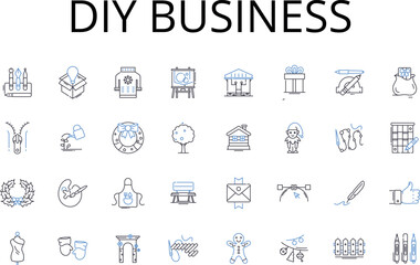 Diy business line icons collection. Handmade venture, Homemade enterprise, Bespoke business, Crafty company, Artisan endeavor, Artistic organization, Creative start-up vector and linear illustration