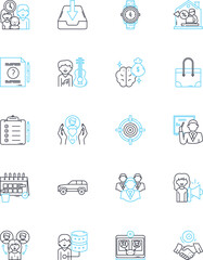 Decentralized location linear icons set. Autonomous, Dispersion, Non-centralized, Distributed, Dispersed, Decentralized, Scattered line vector and concept signs. Decentralization,Fragmented,Non - obrazy, fototapety, plakaty